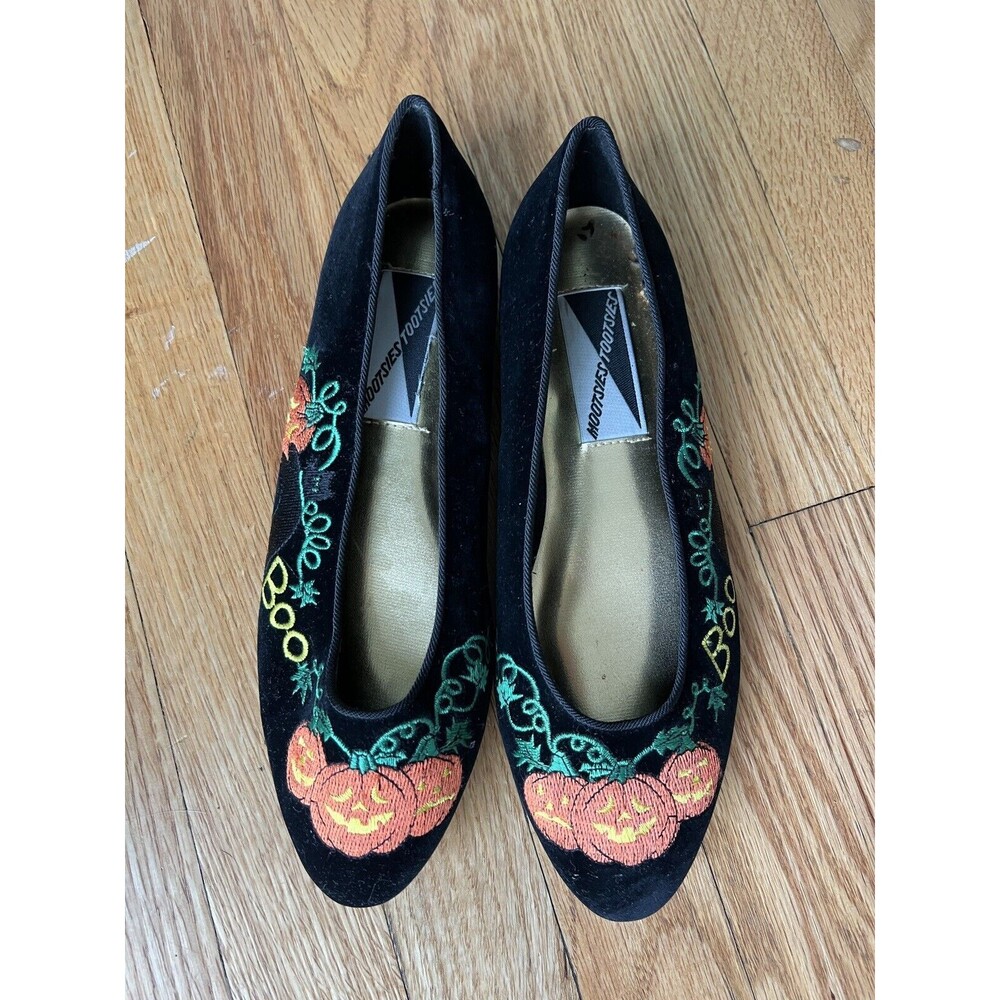 Mootsie Tootsies Women's Halloween Ballet Flats Shoes 8.5 Velvet BOO Pumpkin Cat